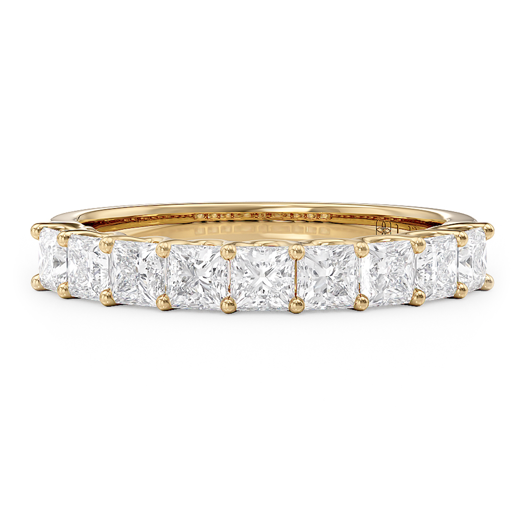 Load image into Gallery viewer, LUCCE Half Eternity Trellis 9-Stone Princess Diamond Wedding Ring in Gold or Platinum
