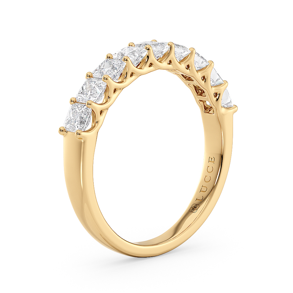 Load image into Gallery viewer, LUCCE Half Eternity Trellis 9-Stone Princess Diamond Wedding Ring in Gold or Platinum
