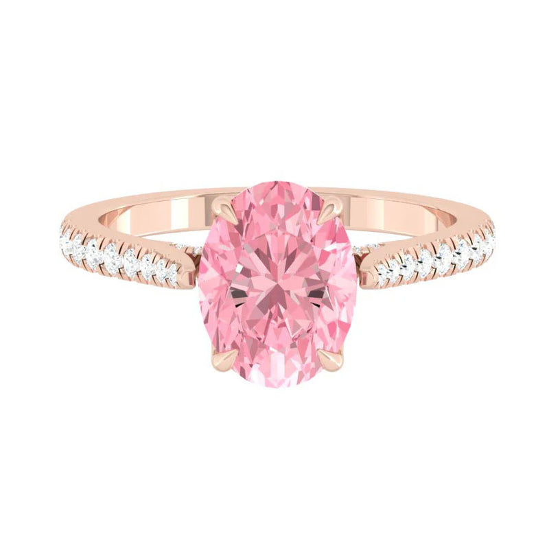 Azalea Pavé Oval Rosé Lab Diamond 1.03ct Fancy Vivid Pink VVS2 Ex IGI 18K Rose Gold