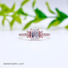 Load image into Gallery viewer, three stone emerald cut Pink diamond engagement ring
