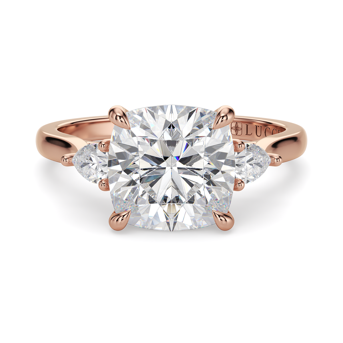 Load image into Gallery viewer, LUCCE Cathedral Three Stone Cushion Diamond Engagement Ring in Gold or Platinum
