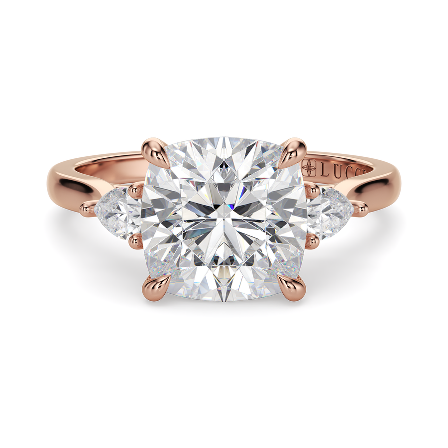 Load image into Gallery viewer, LUCCE Cathedral Three Stone Cushion Diamond Engagement Ring in Gold or Platinum
