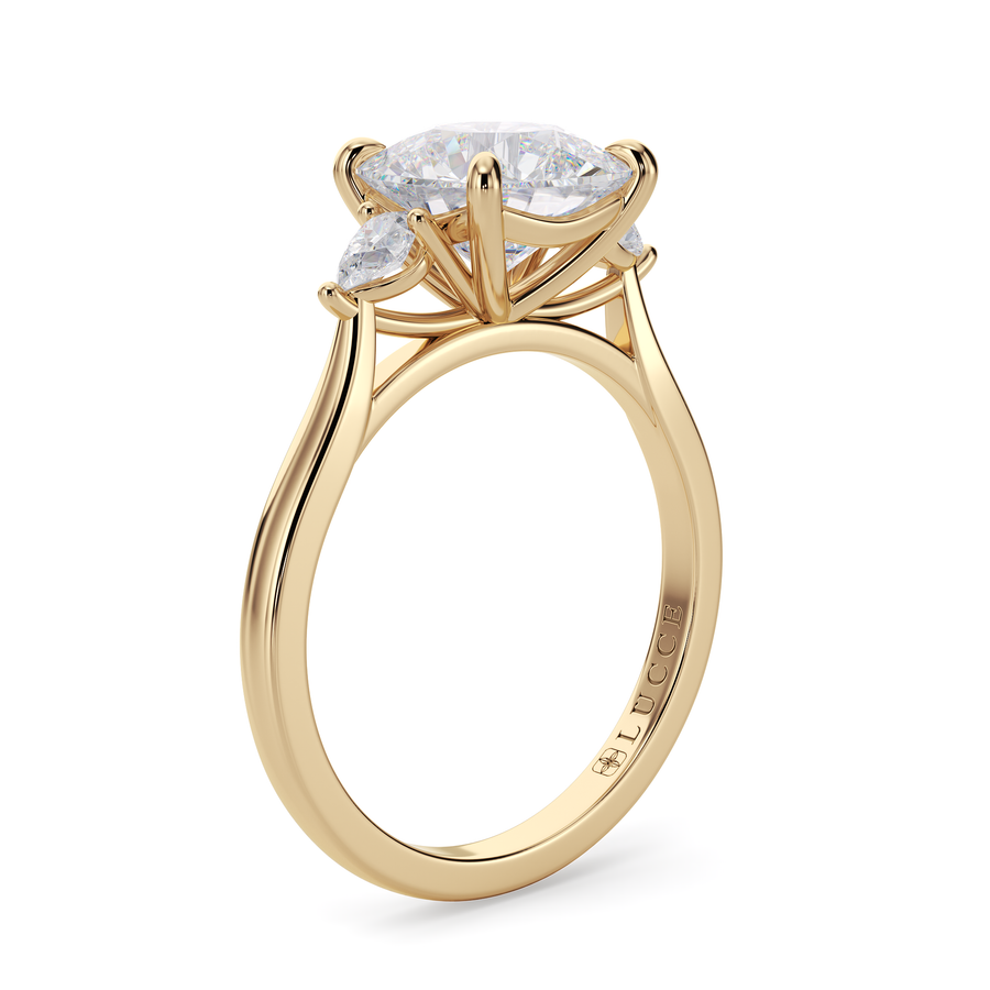 Load image into Gallery viewer, LUCCE Cathedral Three Stone Cushion Diamond Engagement Ring in Gold or Platinum
