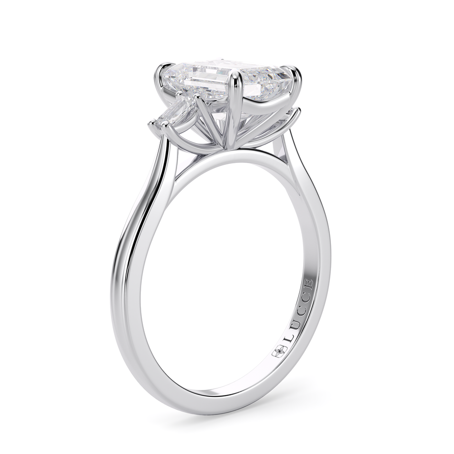 Load image into Gallery viewer, LUCCE Cathedral Three Stone Emerald Diamond Engagement Ring in Gold or Platinum
