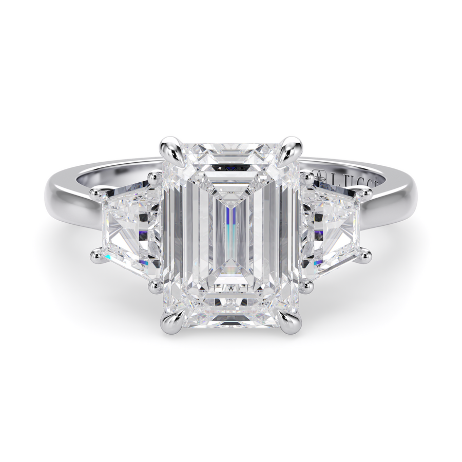 Load image into Gallery viewer, LUCCE Cathedral Three Stone Emerald Diamond Engagement Ring in Gold or Platinum
