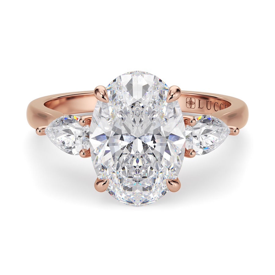 Load image into Gallery viewer, LUCCE Cathedral Three Stone Oval Diamond Engagement Ring in Gold or Platinum
