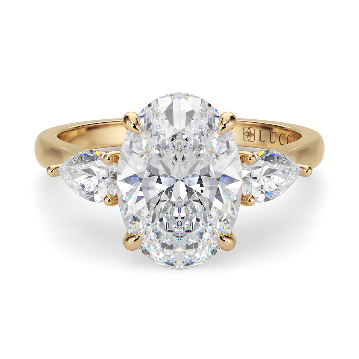 Load image into Gallery viewer, LUCCE Cathedral Three Stone Oval Diamond Engagement Ring in Gold or Platinum
