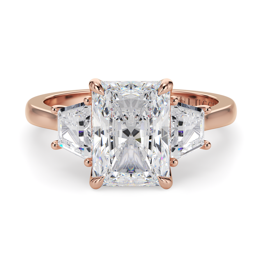 Load image into Gallery viewer, LUCCE Cathedral Three Stone Radiant Diamond Engagement Ring in Gold or Platinum
