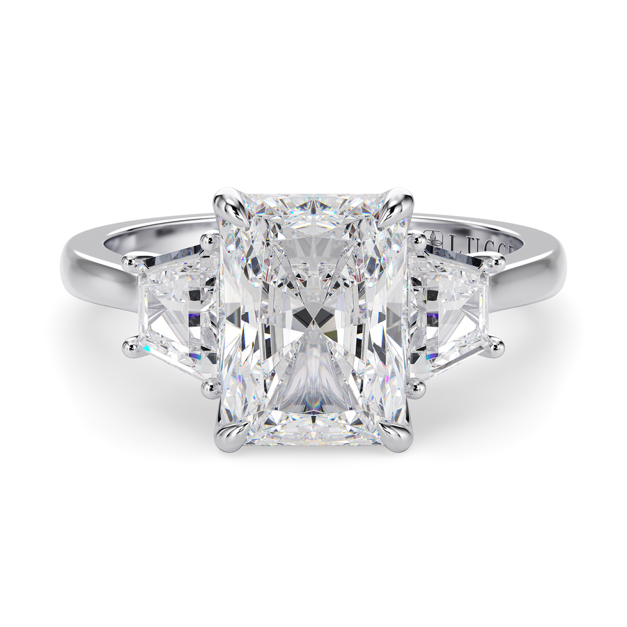 Load image into Gallery viewer, LUCCE Cathedral Three Stone Radiant Diamond Engagement Ring in Gold or Platinum
