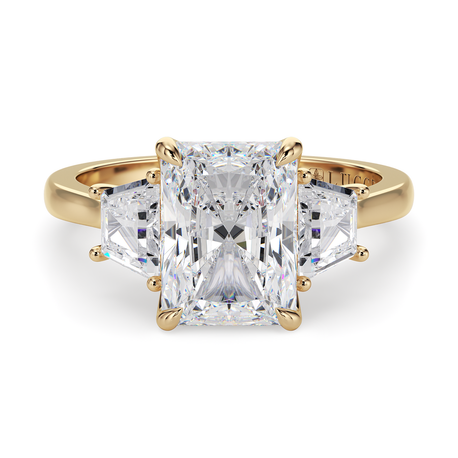 Load image into Gallery viewer, LUCCE Cathedral Three Stone Radiant Diamond Engagement Ring in Gold or Platinum
