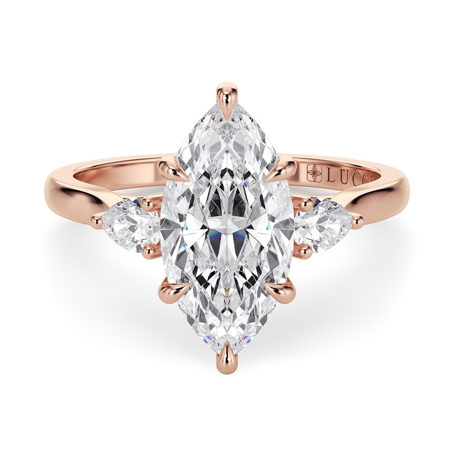 Load image into Gallery viewer, LUCCE Cathedral Three Stone Marquise Diamond Engagement Ring in Gold or Platinum
