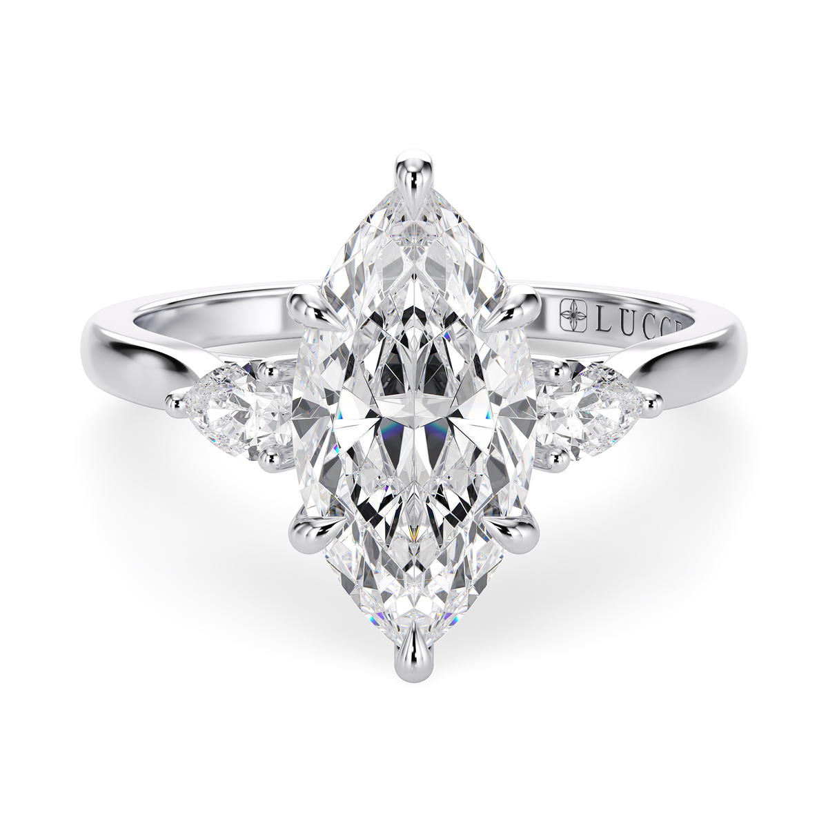 Load image into Gallery viewer, LUCCE Cathedral Three Stone Marquise Diamond Engagement Ring in Gold or Platinum

