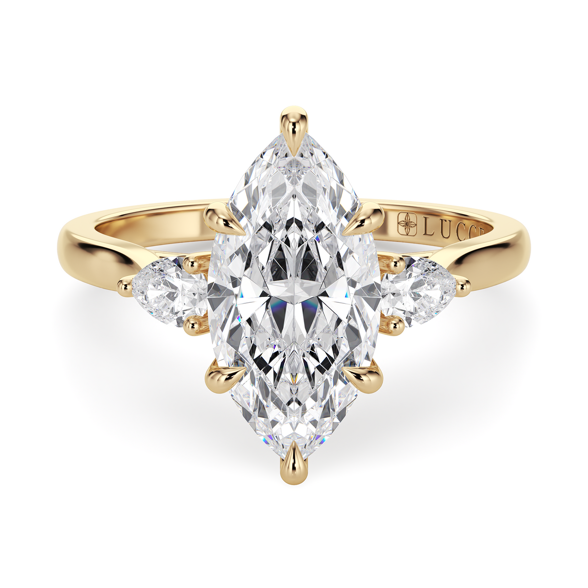 Load image into Gallery viewer, LUCCE Cathedral Three Stone Marquise Diamond Engagement Ring in Gold or Platinum
