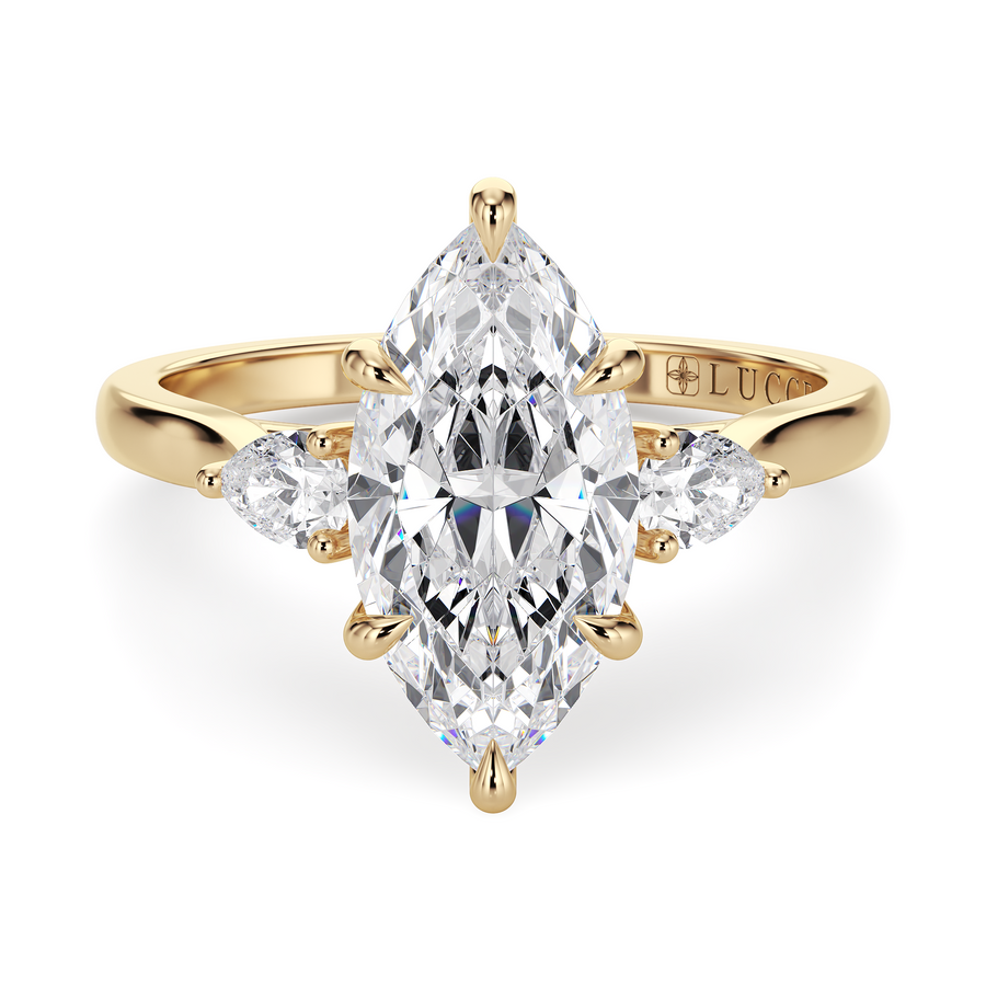 Load image into Gallery viewer, LUCCE Cathedral Three Stone Marquise Diamond Engagement Ring in Gold or Platinum
