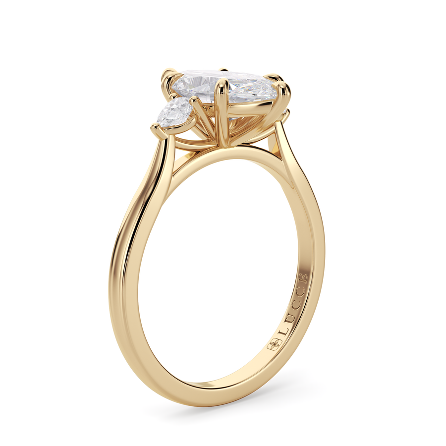 Load image into Gallery viewer, LUCCE Cathedral Three Stone Marquise Diamond Engagement Ring in Gold or Platinum
