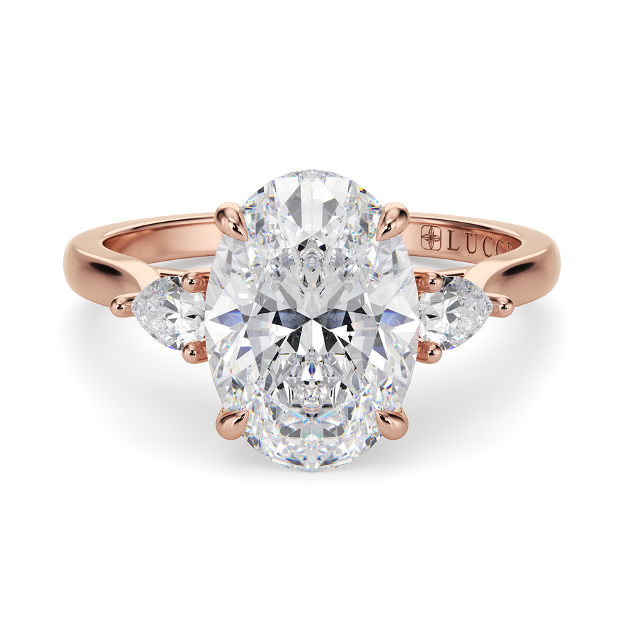 Load image into Gallery viewer, LUCCE Cathedral Three Stone Oval Diamond Engagement Ring in Gold or Platinum
