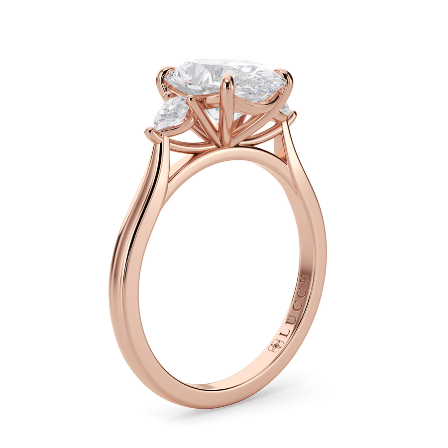 Load image into Gallery viewer, LUCCE Cathedral Three Stone Oval Diamond Engagement Ring in Gold or Platinum
