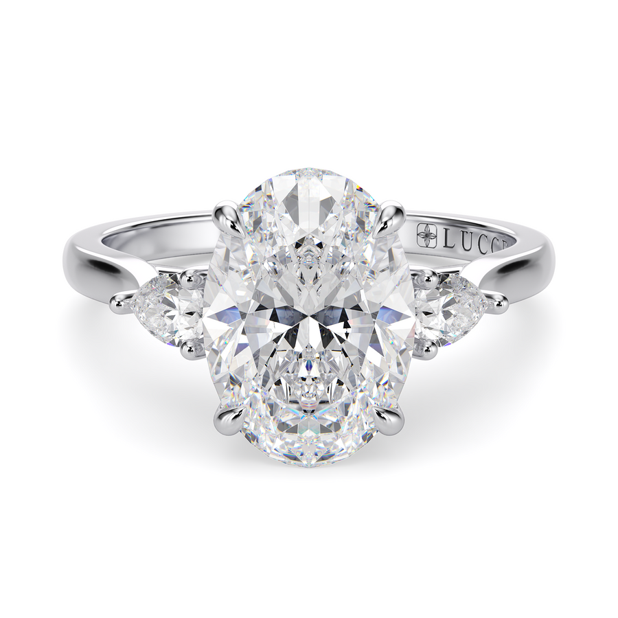 Load image into Gallery viewer, LUCCE Cathedral Three Stone Oval Diamond Engagement Ring in Gold or Platinum
