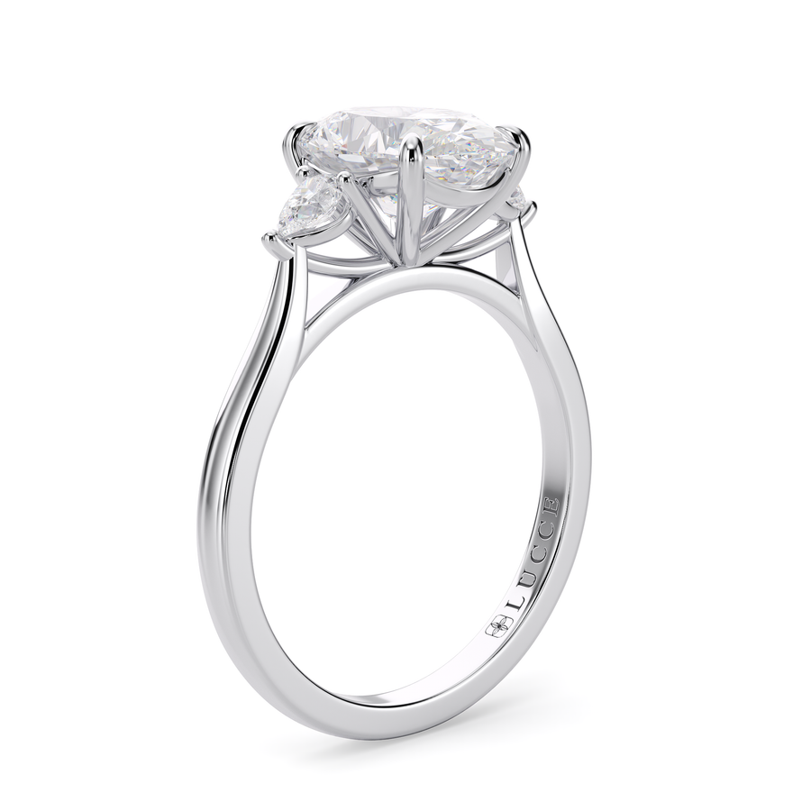 Load image into Gallery viewer, LUCCE Cathedral Three Stone Oval Diamond Engagement Ring in Gold or Platinum
