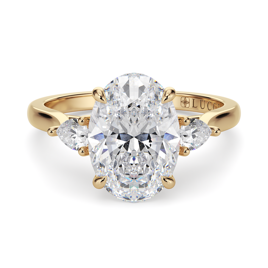 Load image into Gallery viewer, LUCCE Cathedral Three Stone Oval Diamond Engagement Ring in Gold or Platinum
