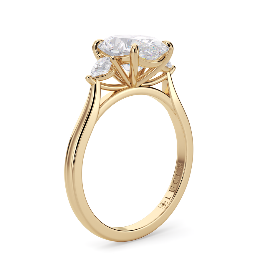 Load image into Gallery viewer, LUCCE Cathedral Three Stone Pear Diamond Engagement Ring in Gold or Platinum
