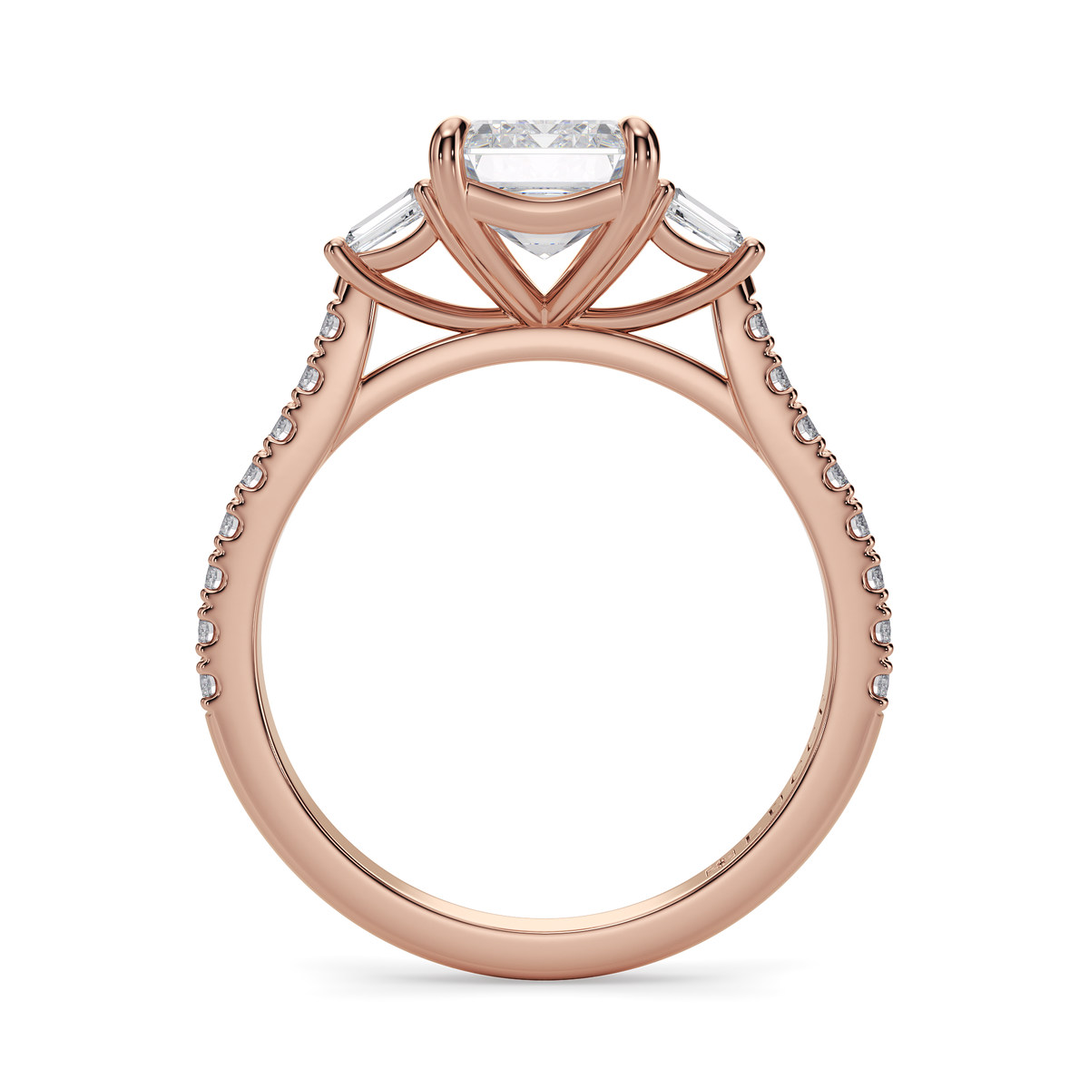 Load image into Gallery viewer, LUCCE Pavé Cathedral Three Stone Emerald Diamond Engagement Ring in Gold or Platinum
