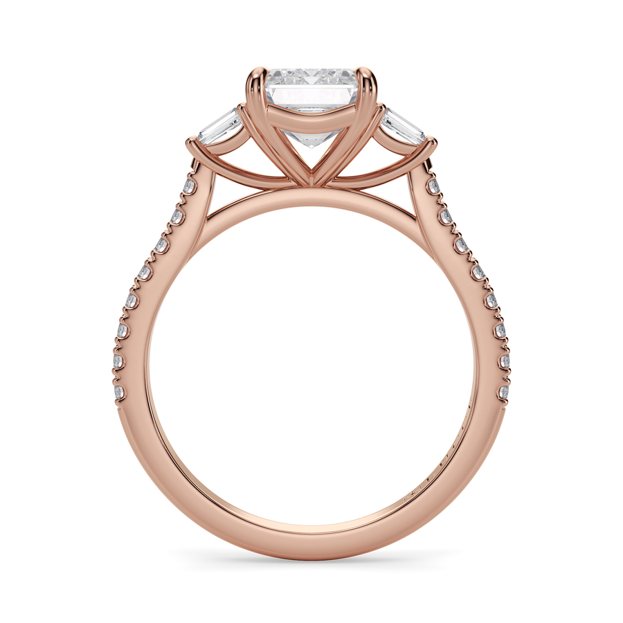 Load image into Gallery viewer, LUCCE Pavé Cathedral Three Stone Radiant Diamond Engagement Ring in Gold or Platinum
