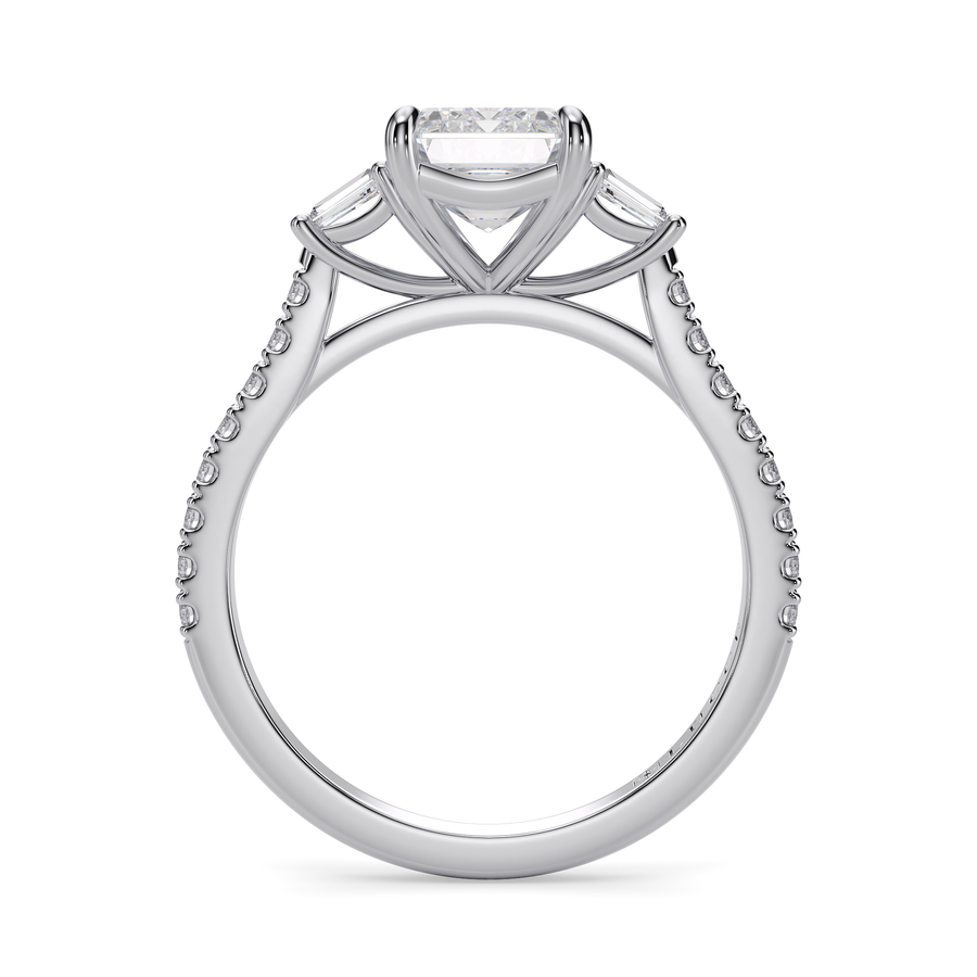 Load image into Gallery viewer, LUCCE Pavé Cathedral Three Stone Emerald Diamond Engagement Ring in Gold or Platinum
