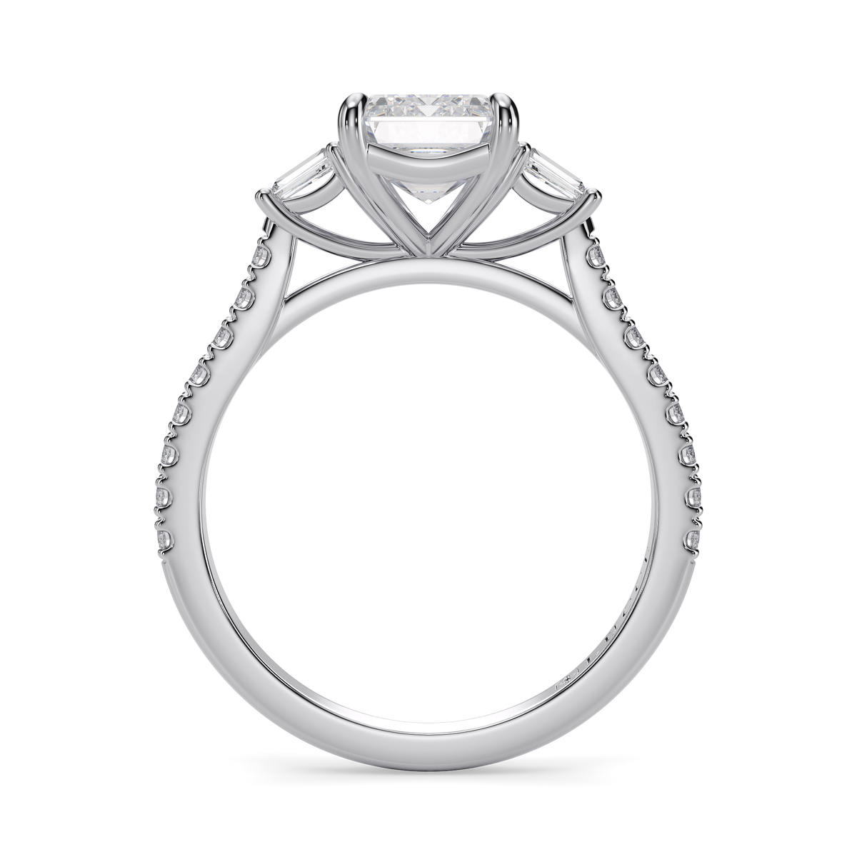 Load image into Gallery viewer, LUCCE Pavé Cathedral Three Stone Radiant Diamond Engagement Ring in Gold or Platinum
