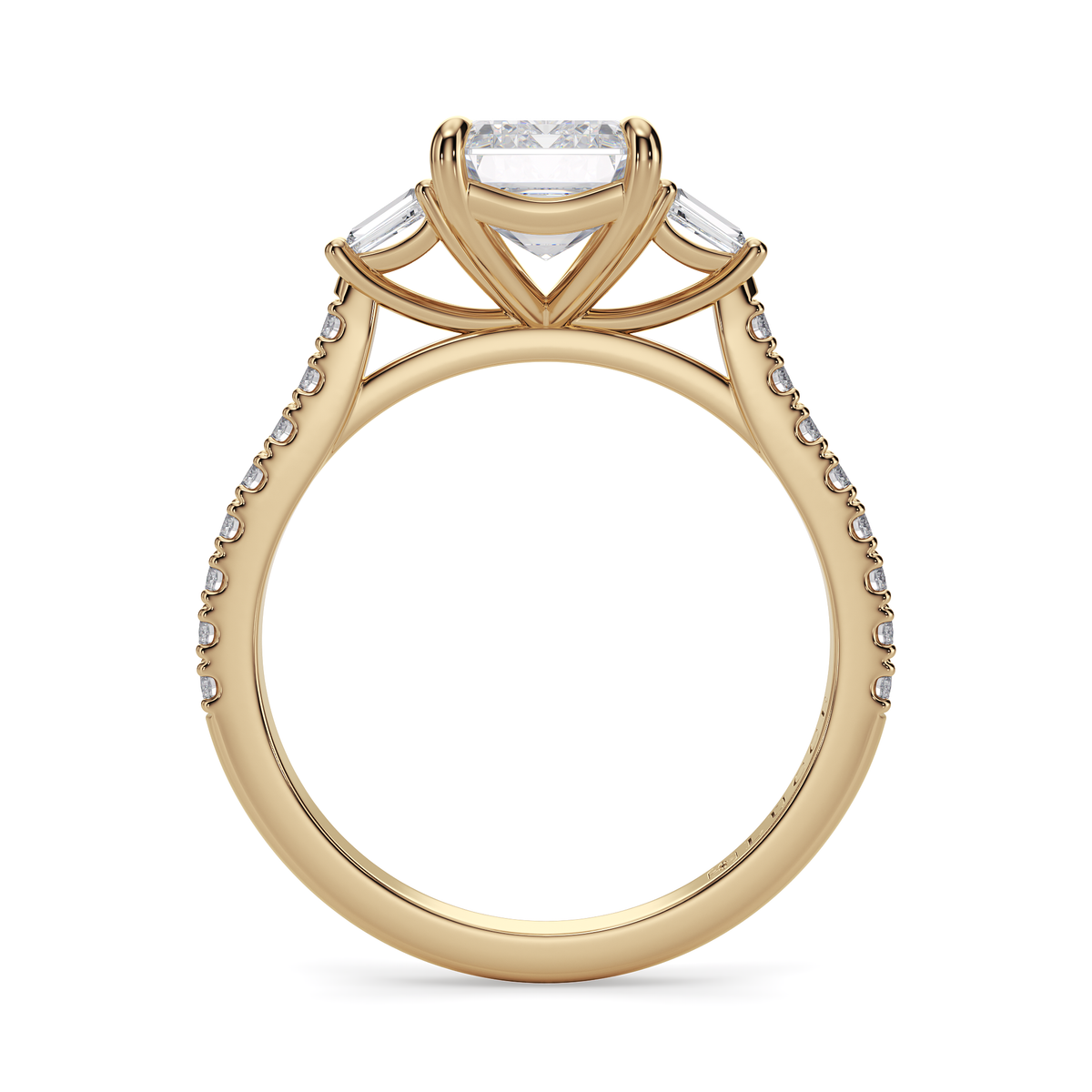 Load image into Gallery viewer, LUCCE Pavé Cathedral Three Stone Emerald Diamond Engagement Ring in Gold or Platinum
