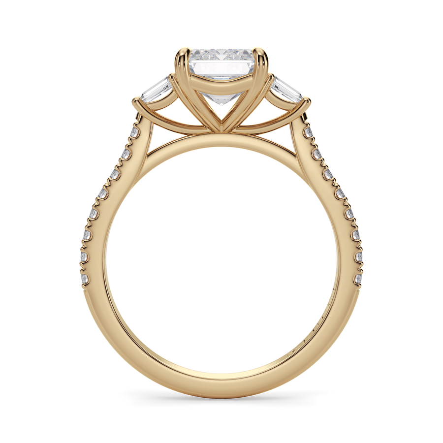 Load image into Gallery viewer, LUCCE Pavé Cathedral Three Stone Emerald Diamond Engagement Ring in Gold or Platinum
