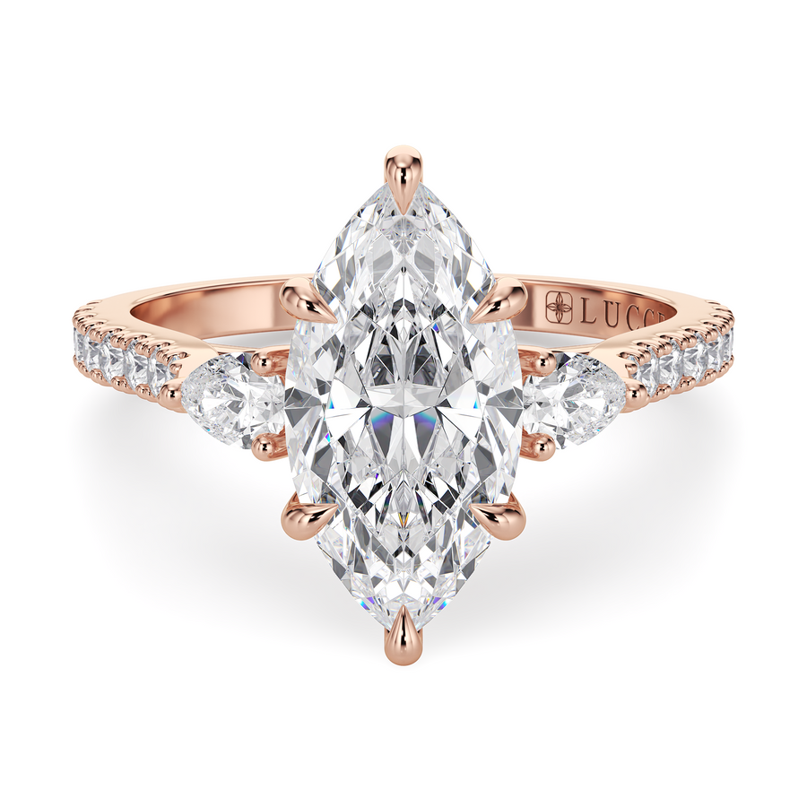 Load image into Gallery viewer, LUCCE Pavé Cathedral Three Stone Marquise Diamond Engagement Ring in Gold or Platinum
