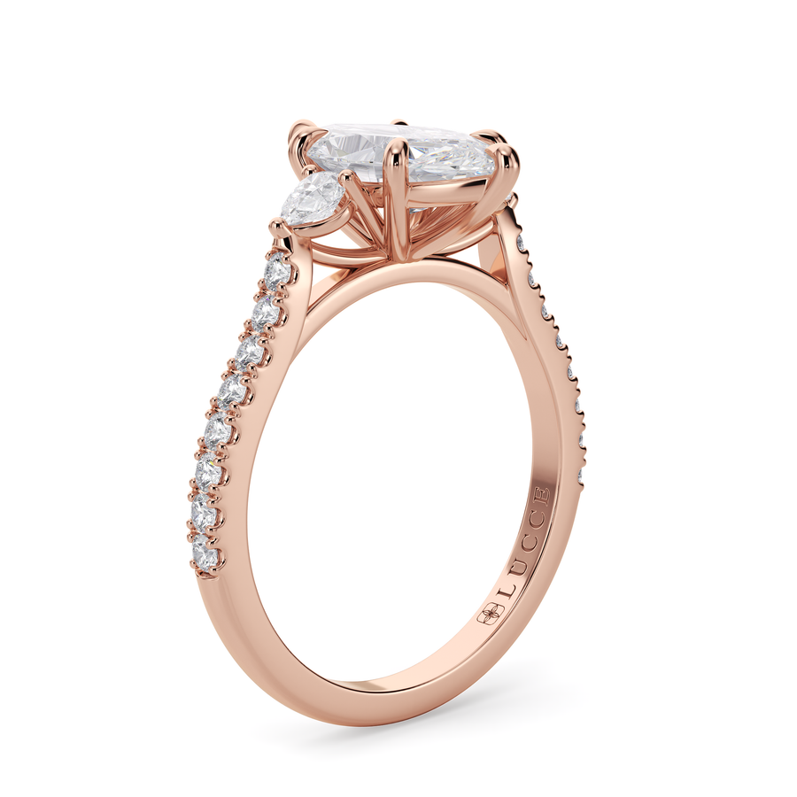 Load image into Gallery viewer, LUCCE Pavé Cathedral Three Stone Marquise Diamond Engagement Ring in Gold or Platinum
