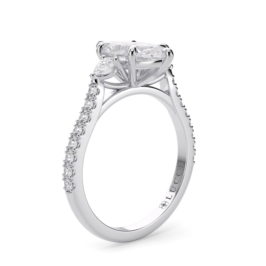 Load image into Gallery viewer, LUCCE Pavé Cathedral Three Stone Marquise Diamond Engagement Ring in Gold or Platinum

