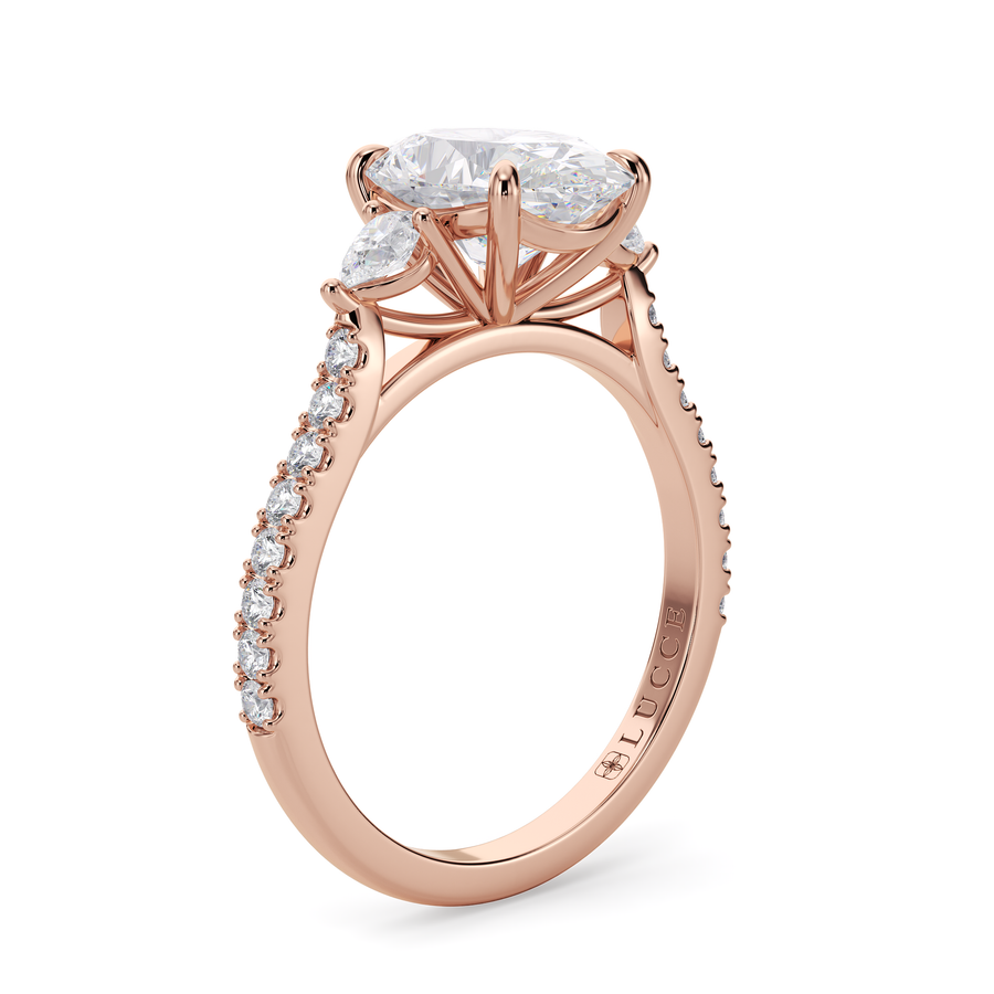 Load image into Gallery viewer, LUCCE Pavé Cathedral Three Stone Oval Diamond Engagement Ring in Gold or Platinum

