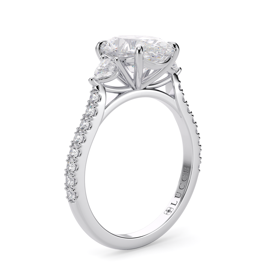 Load image into Gallery viewer, LUCCE Pavé Cathedral Three Stone Oval Diamond Engagement Ring in Gold or Platinum
