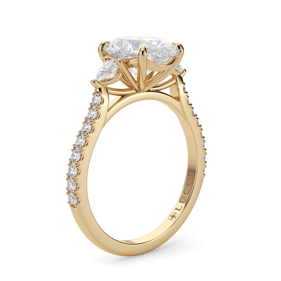 Load image into Gallery viewer, LUCCE Pavé Cathedral Three Stone Oval Diamond Engagement Ring in Gold or Platinum
