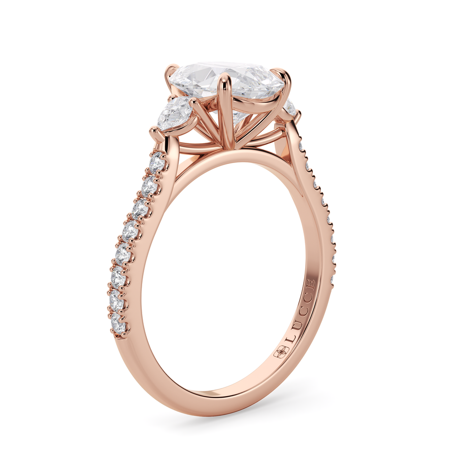 Load image into Gallery viewer, LUCCE Pavé Cathedral Three Stone Pear Diamond Engagement Ring in Gold or Platinum
