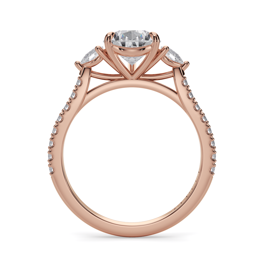 Load image into Gallery viewer, LUCCE Pavé Cathedral Three Stone Pear Diamond Engagement Ring in Gold or Platinum
