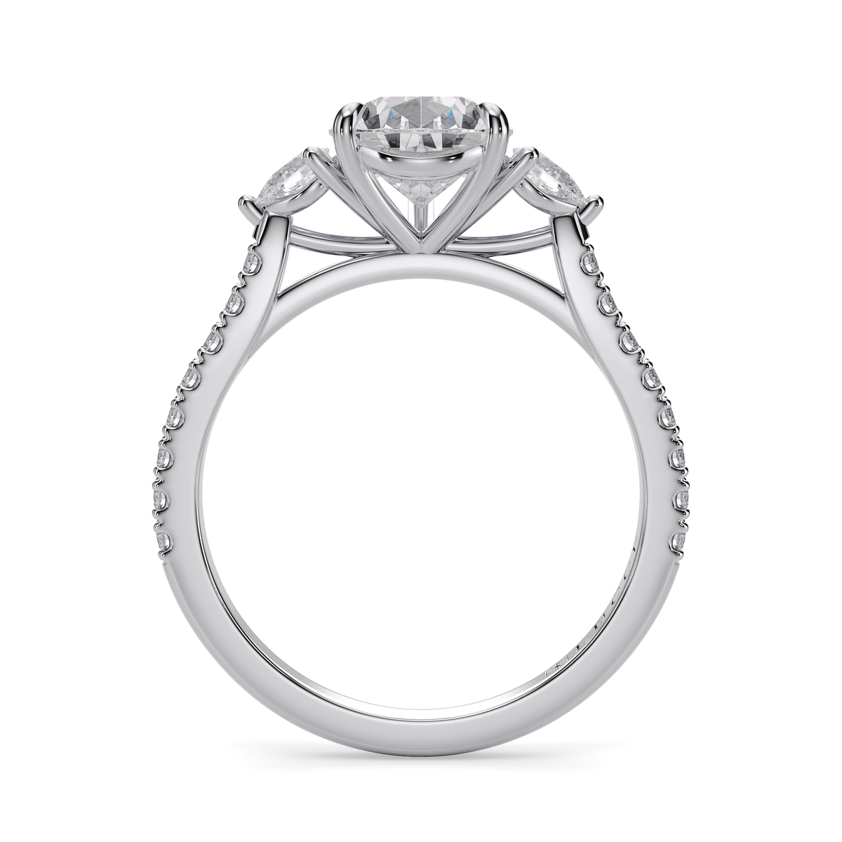 Load image into Gallery viewer, LUCCE Pavé Cathedral Three Stone Pear Diamond Engagement Ring in Gold or Platinum
