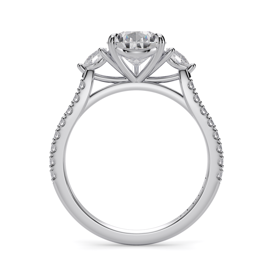 Load image into Gallery viewer, LUCCE Pavé Cathedral Three Stone Pear Diamond Engagement Ring in Gold or Platinum
