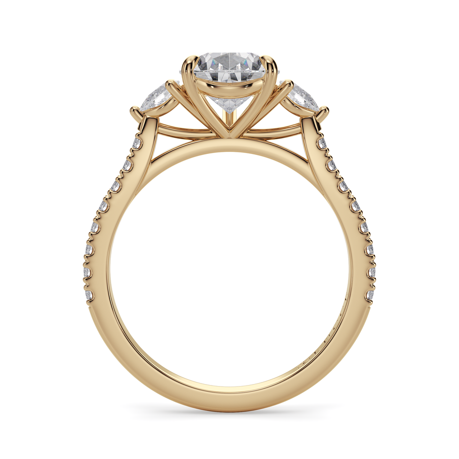 Load image into Gallery viewer, LUCCE Pavé Cathedral Three Stone Pear Diamond Engagement Ring in Gold or Platinum
