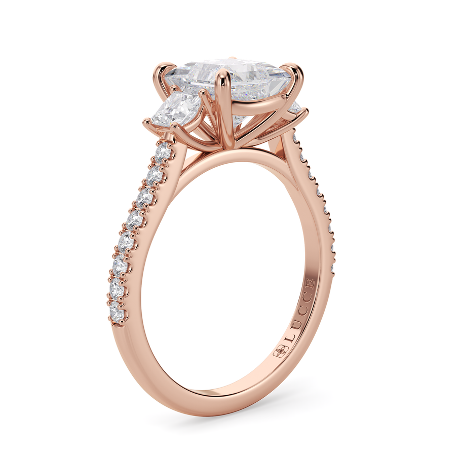 Load image into Gallery viewer, LUCCE Pavé Cathedral Three Stone Princess Diamond Engagement Ring in Gold or Platinum
