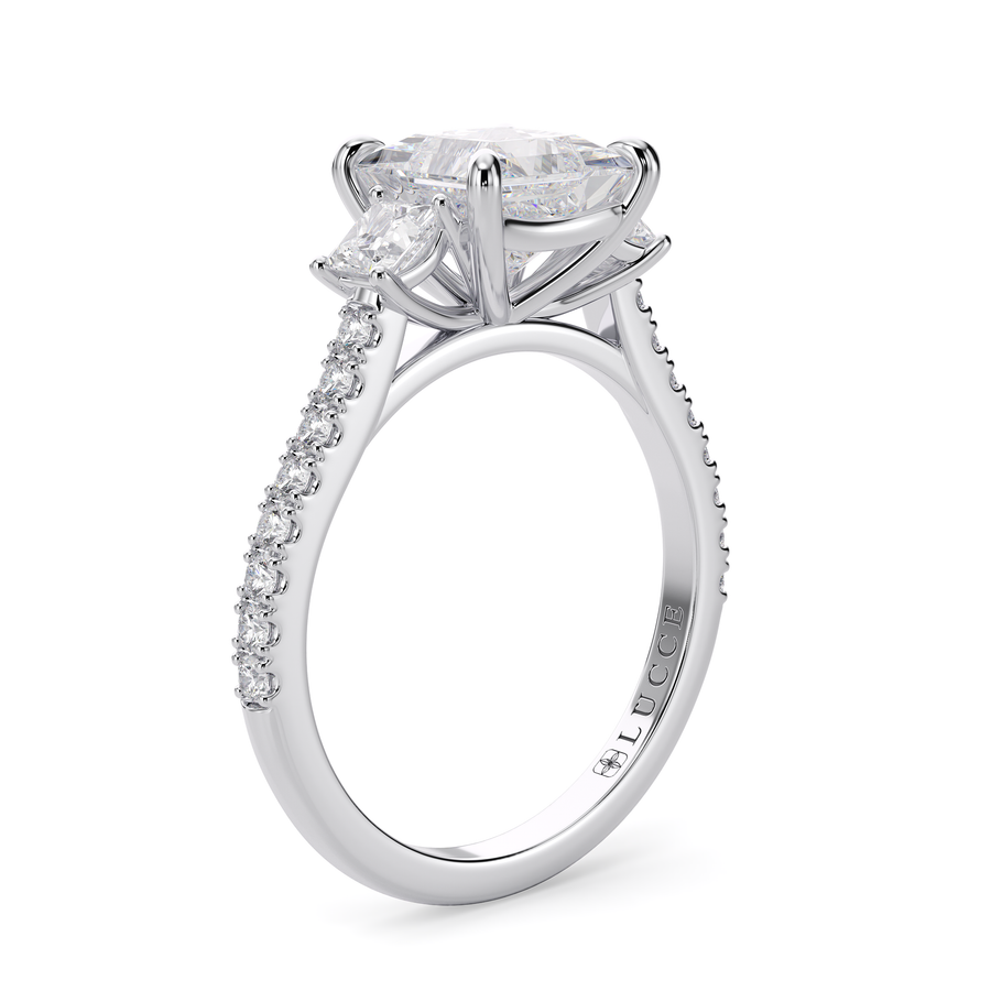 Load image into Gallery viewer, LUCCE Pavé Cathedral Three Stone Princess Diamond Engagement Ring in Gold or Platinum
