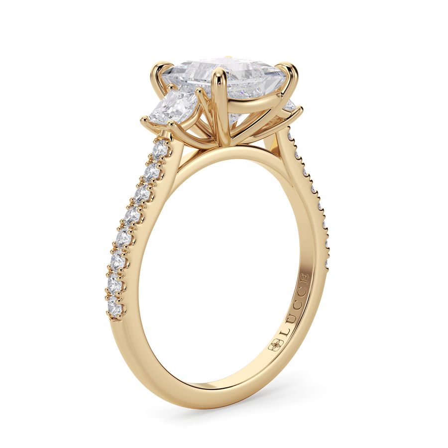 Load image into Gallery viewer, LUCCE Pavé Cathedral Three Stone Princess Diamond Engagement Ring in Gold or Platinum
