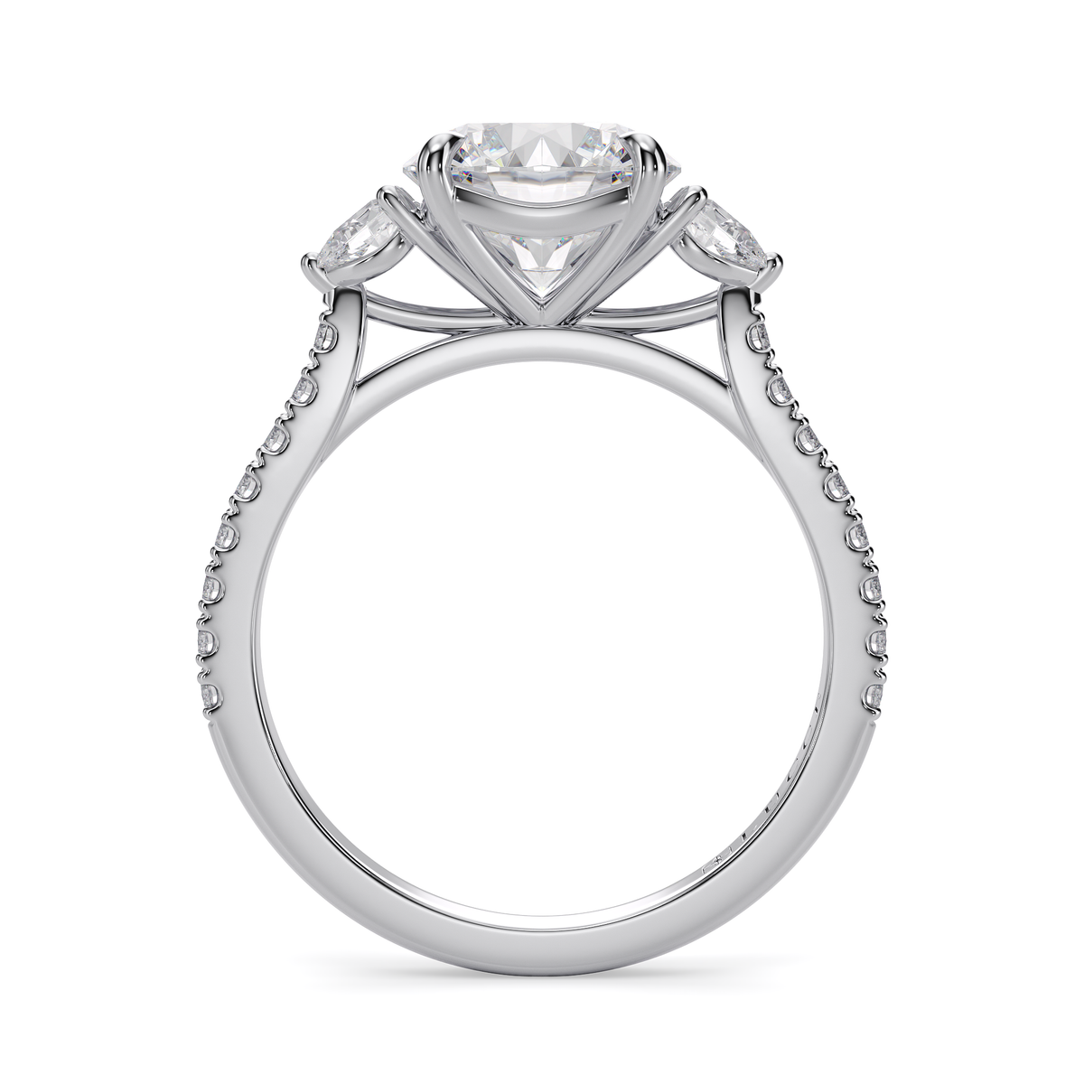 Load image into Gallery viewer, LUCCE Pavé Cathedral Three Stone Round Diamond Engagement Ring in Gold or Platinum
