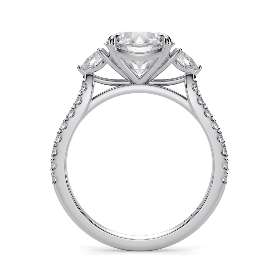 Load image into Gallery viewer, LUCCE Pavé Cathedral Three Stone Round Diamond Engagement Ring in Gold or Platinum
