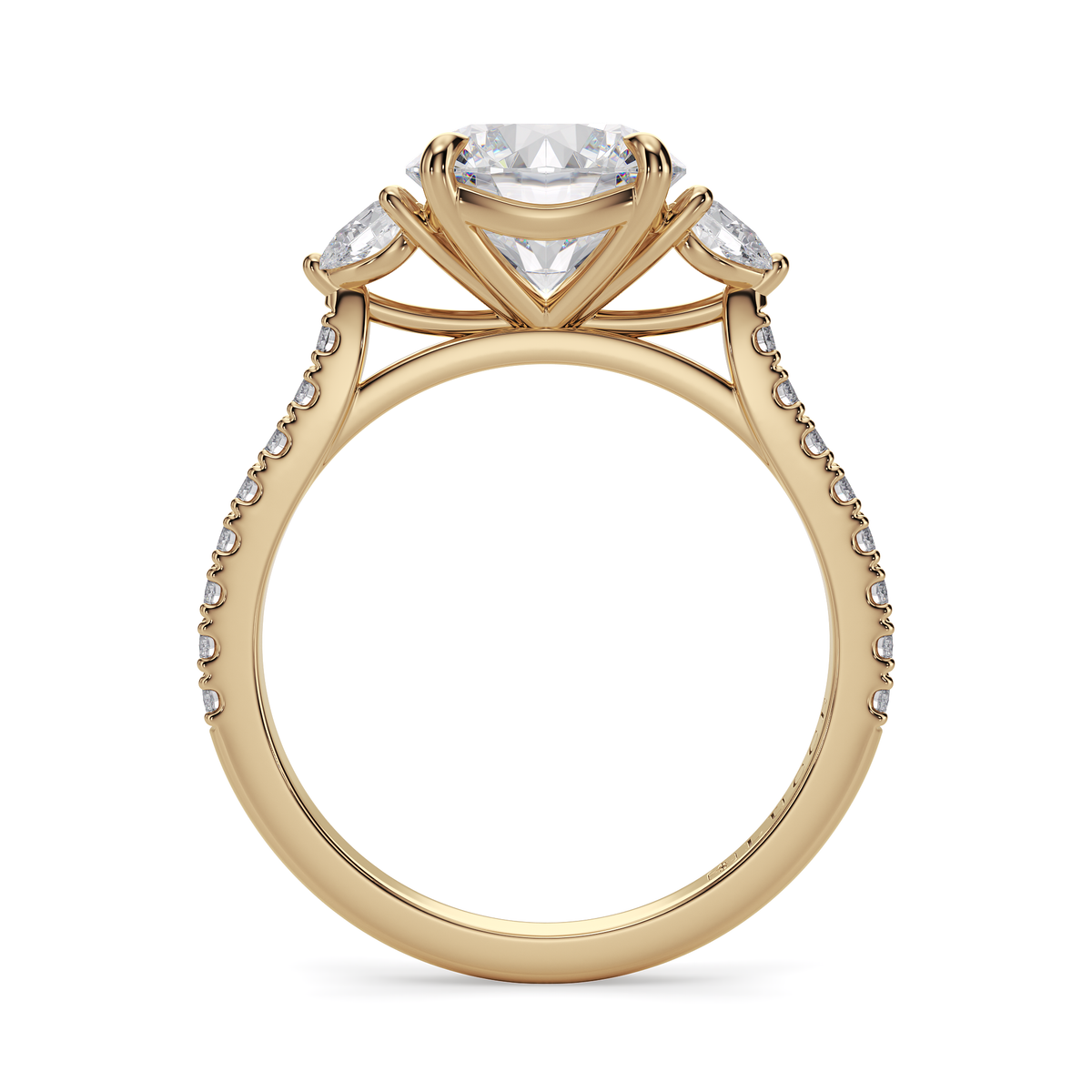 Load image into Gallery viewer, LUCCE Pavé Cathedral Three Stone Round Diamond Engagement Ring in Gold or Platinum
