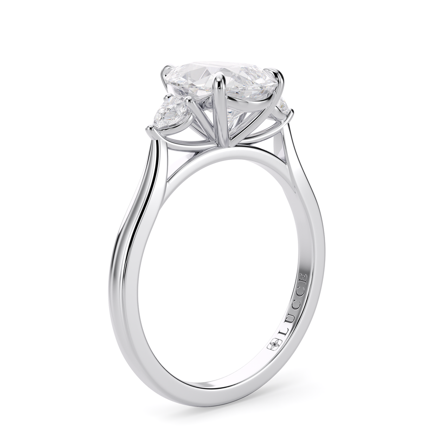Load image into Gallery viewer, LUCCE Cathedral Three Stone Pear Diamond Engagement Ring in Gold or Platinum
