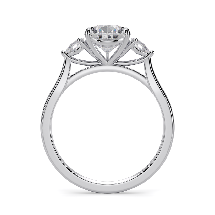 Load image into Gallery viewer, LUCCE Cathedral Three Stone Pear Diamond Engagement Ring in Gold or Platinum
